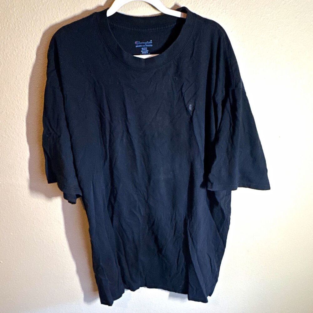Champion Men’s Cotton Knit Logo T-Shirt Black Crew Neck Short Sleeve 2XL